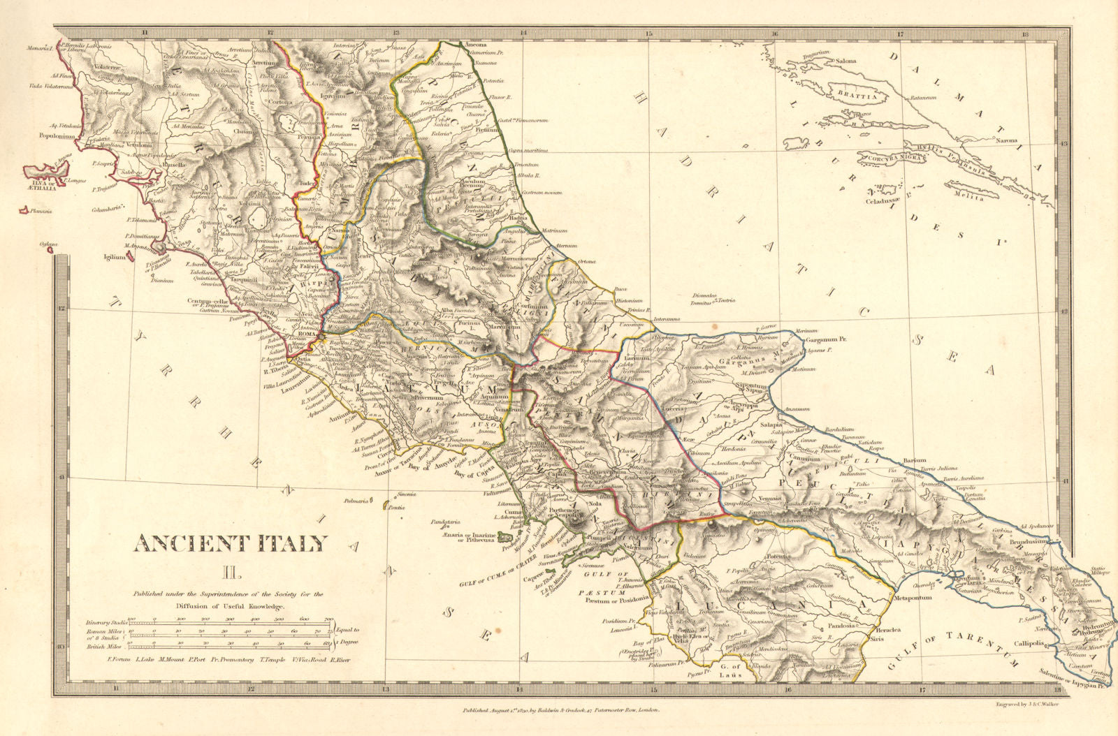 ANCIENT ITALY.South.Apulia Latium Sabini Samnium Picenum Etruria.SDUK 1848 map